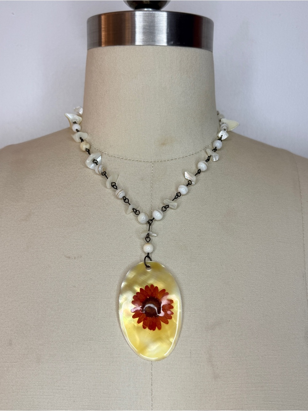 Pressed flower shell necklace